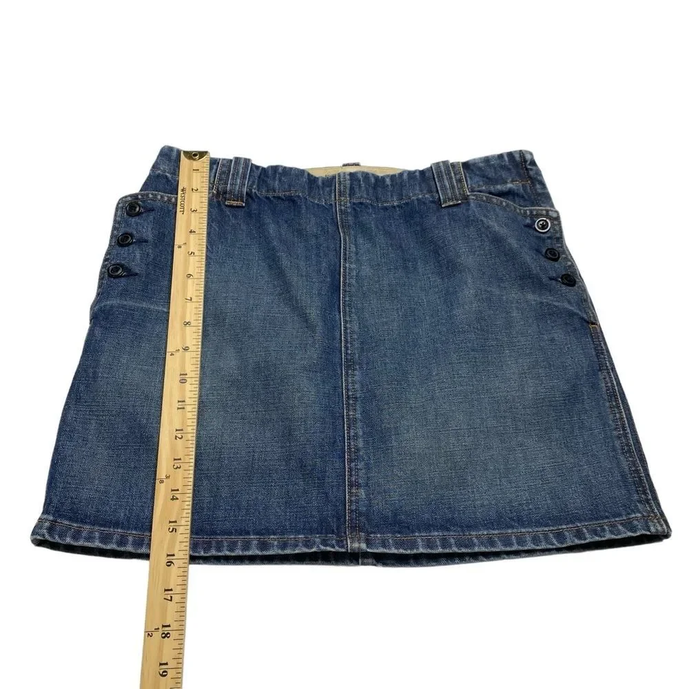 J Crew Denim Mini Skirt Side Buttons Pockets Side Zip Blue Sz 8
